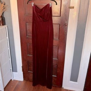 Wine Bridesmaids, floor length strapless dress